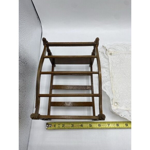 Vintage Doll House Canopy Bed Miniature Wood Handmade Eyelet Cover Retro Play - Picture 15 of 15